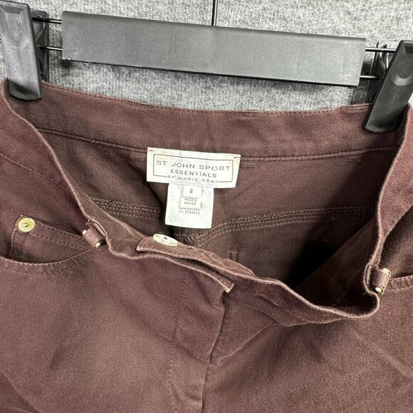 St. John Sport Essential by Marie Gray Brown Pants Size 2 Gold accent high waist - Picture 4 of 8